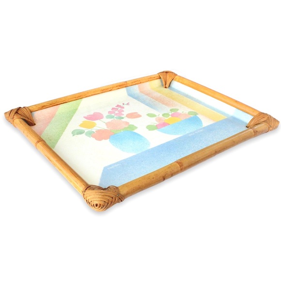 Vintage 1980s French Serving Tray Fiberglass Bamboo Alpac Anne Stringer Camaieu - Picture 2 of 10